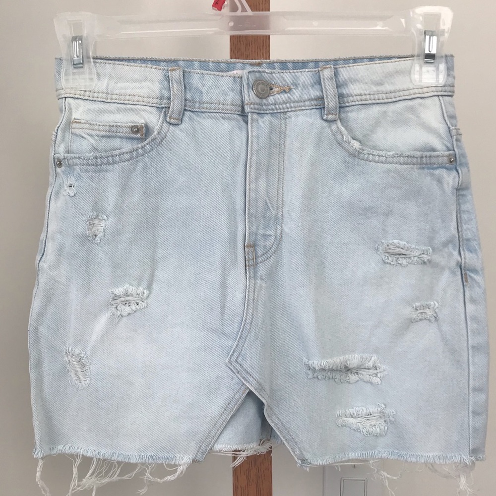 Zara Trafaluc Denim Distressed Mini Skirt, XS